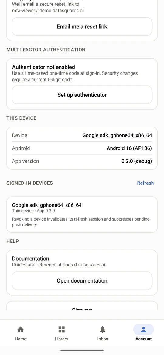 Open Account and scroll to Multi-factor authentication. It says Authenticator not enabled. Select Set up authenticator.