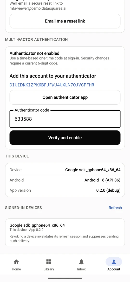 Type the current 6-digit code into Authenticator code and select Verify and enable.