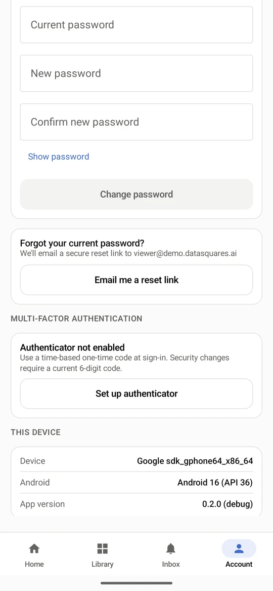 Further down: Change password (at least 8 characters; your other sessions end) and Set up authenticator for two-factor sign-in.