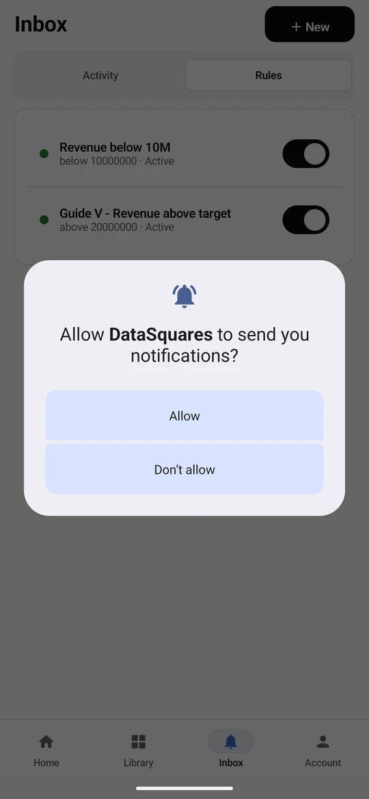 The first time, Android asks to allow notifications so the phone can tell you when the alert fires.
