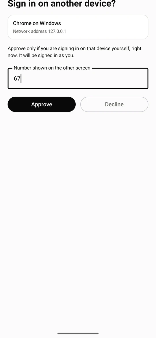 Type the number the browser shows, and check that you are signing in yourself, right now. A wrong number declines the request.