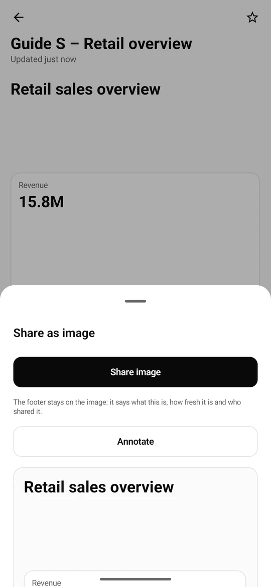 Share as image shows the picture exactly as it will be sent, with Annotate under the Share image button.