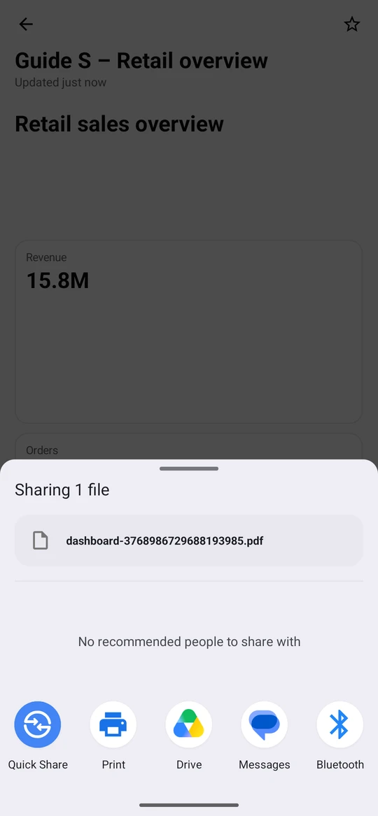 The file is made on the server, then the phone's own share sheet opens so you can send the PDF with any app.