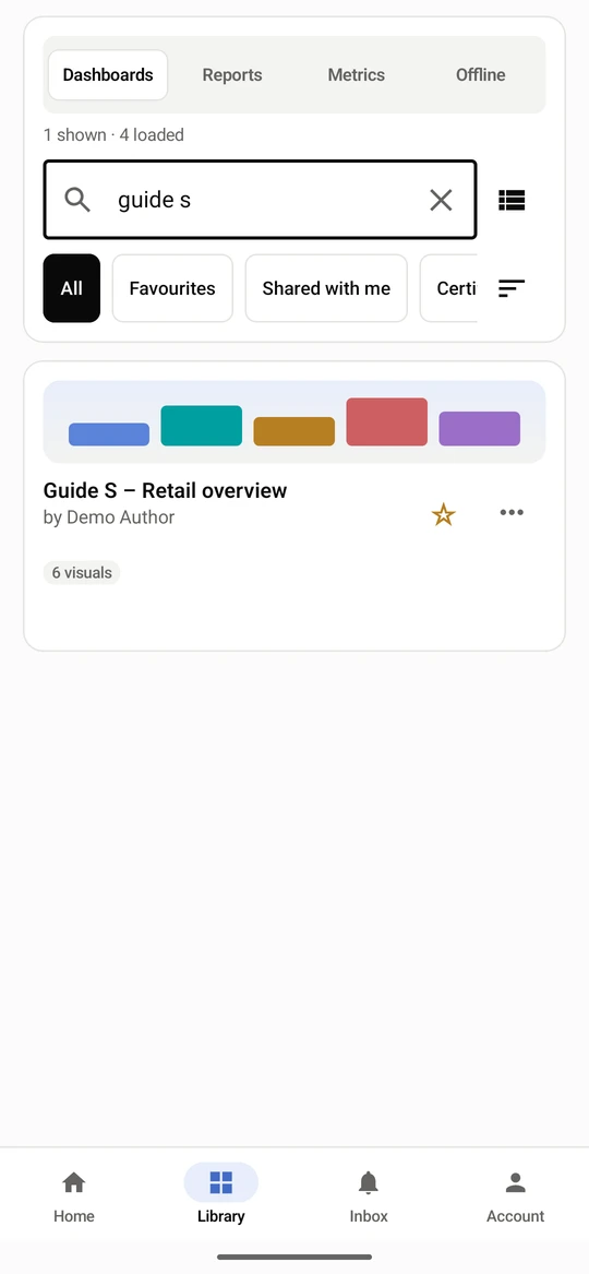 Type in Search dashboards to narrow the list.