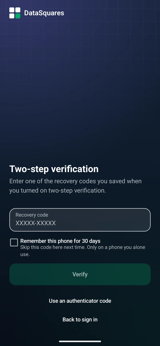Lost your authenticator? Choose Use a recovery code and enter one of the codes you saved when you turned two-step verification on, in the form XXXXX-XXXXX.