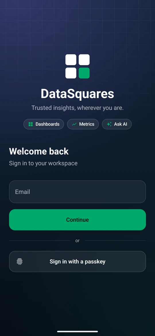 Open the app. Sign in to your workspace asks for your work email.