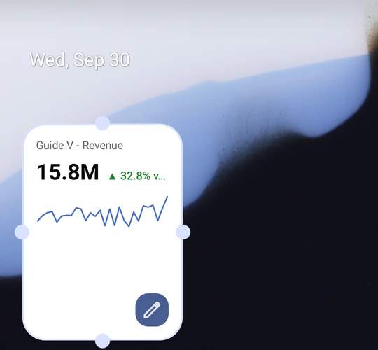 The widget lands on the home screen with the metric's value, how it changed and the last 30 days. It refreshes in the background about every 15 minutes.