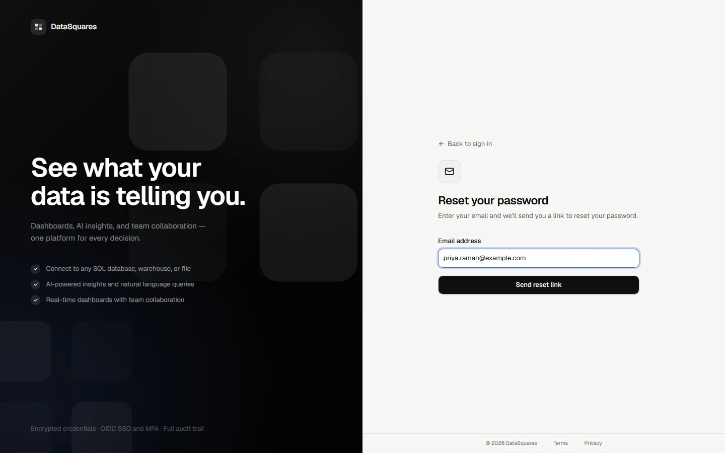 Type the email address you sign in with and choose Send reset link.