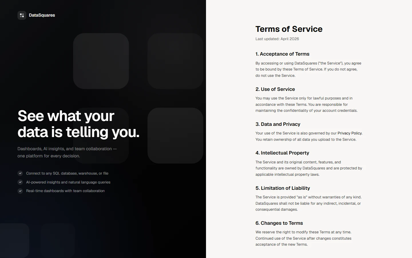Open /terms to read the terms of service. It needs no sign-in.